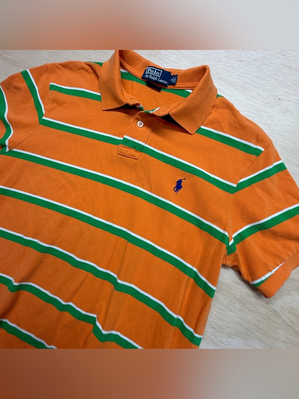 Vintage Ralph Lauren Mens Orange Custom Fit Size Lg Short Sleeve Polo Shirt Pony